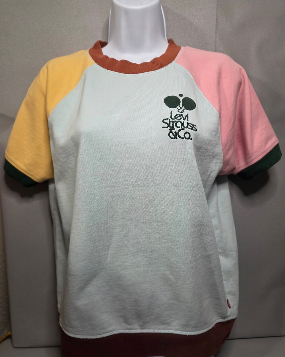 Levis Womens Small Colorblock Short Sleeve Sweatshirt Table Tennis Pastel 152